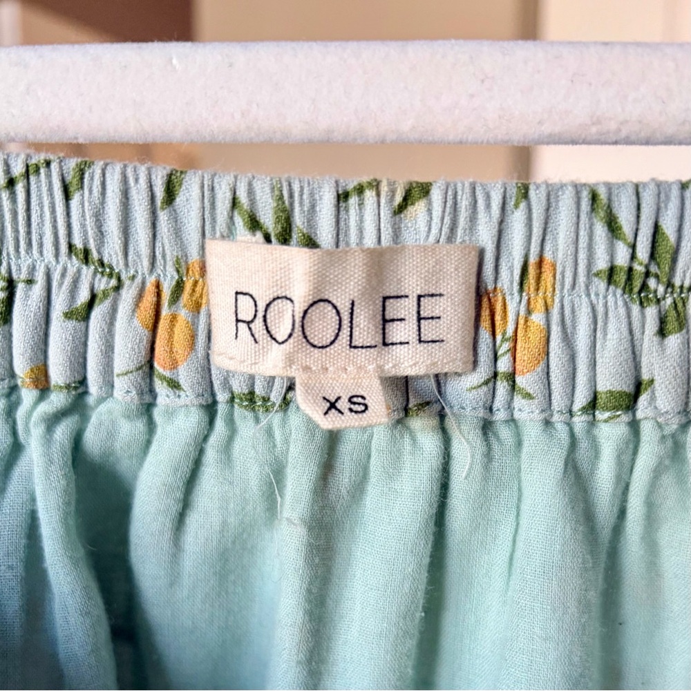 Light Teal Midi Skirt with Golden Yellow Floral Lemon Design — XS - Picture 2 of 6